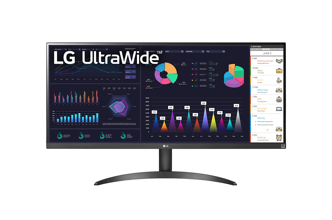 LG 34'' UltraWide™ 21:9 Full HD IPS 多工作業螢幕, 正視圖, 34WQ500-B
