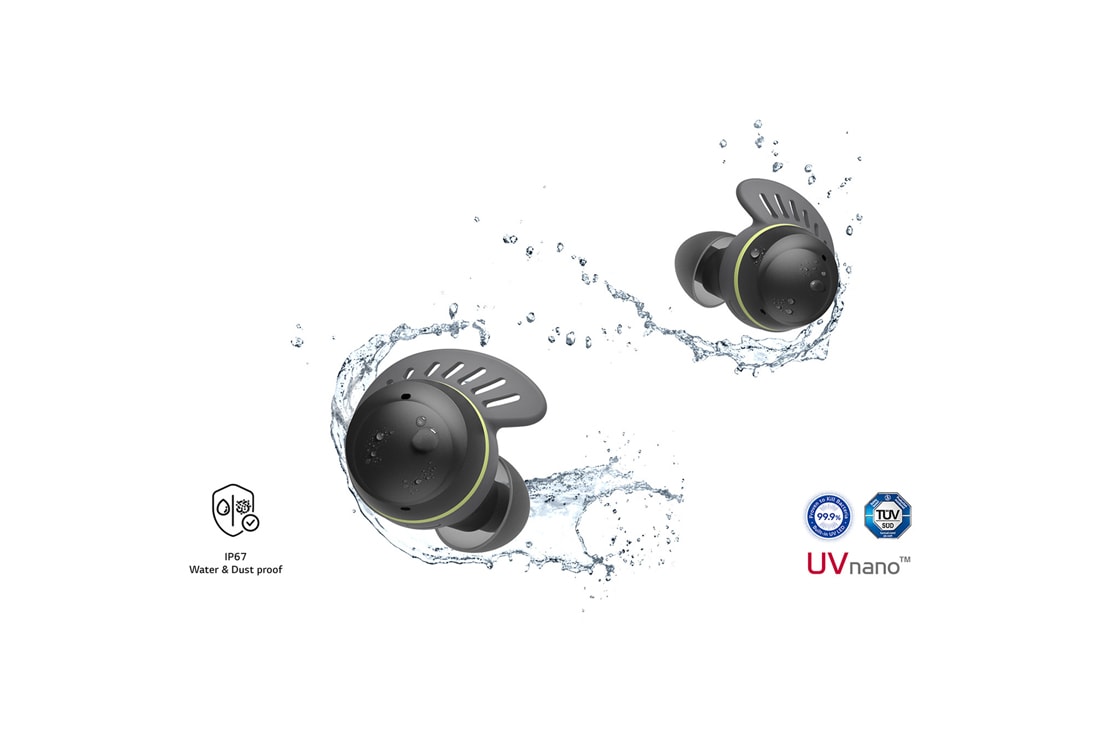 LG TONE Free 真無線運動藍牙耳機 TF7, TONE Free 服貼耳機被水滴和水花潑濺。, TONE-TF7Q