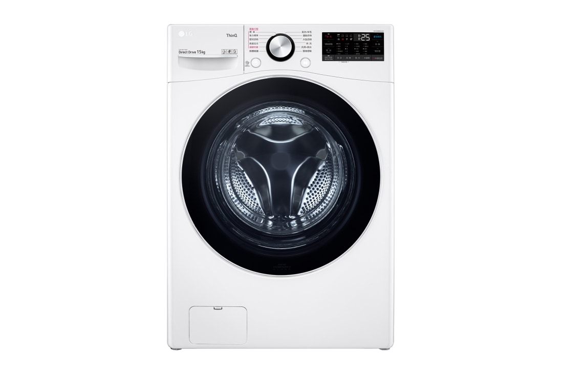 LG 蒸氣滾筒洗衣機 (蒸洗脫)｜洗衣15公斤 (冰瓷白), 正視圖, WD-S15TBW