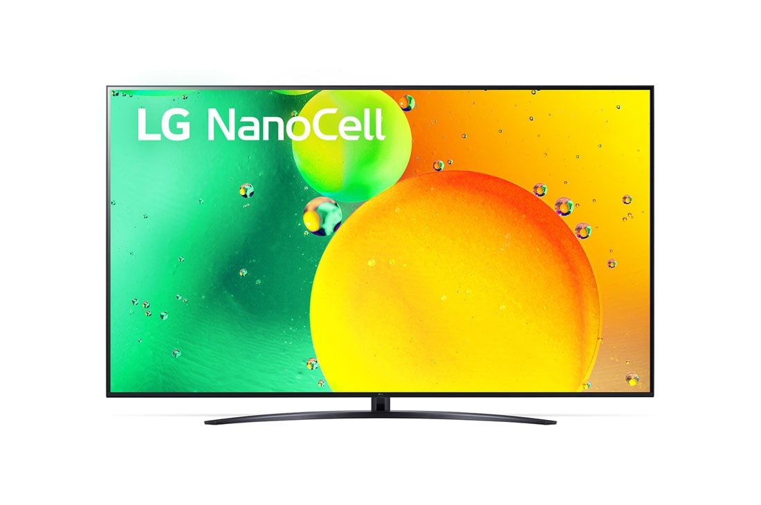 LG Телевізор LG NanoCell 76 | 70 дюймів | 4K | 2022, Вид спереду телевізора LG з технологією NanoCell, 70NANO766QA