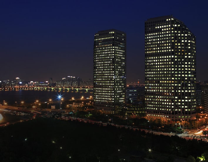 LG Twin Towers at night