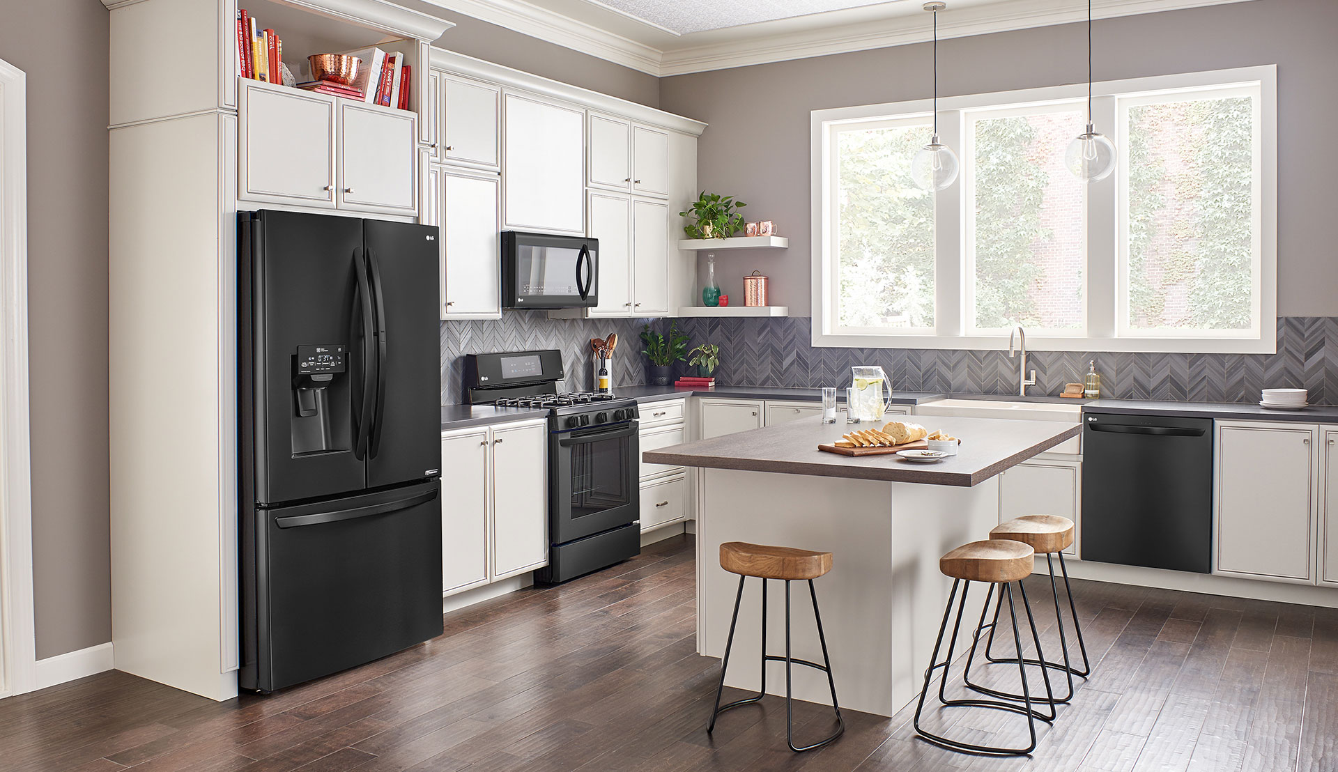 Unique White Kitchen Cabinets Black Appliances 