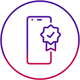 Mobile icon with checkmark badge + red/purple gradient