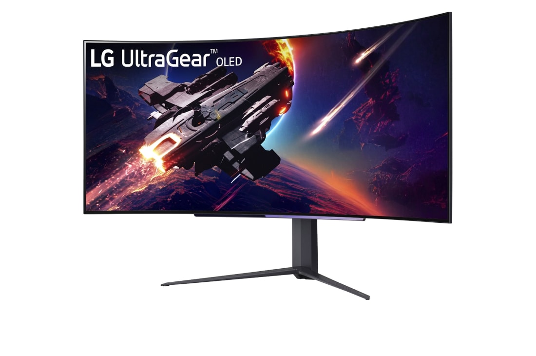 LG Màn hình Gaming 45'' LG UltraGear, OLED WQHD cong với tốc độ làm mới 240Hz Thời gian phản hồi 0,03ms (GtG) - 45GR95QE-B, Hình từ cạnh góc +15 độ, 45GR95QE-B