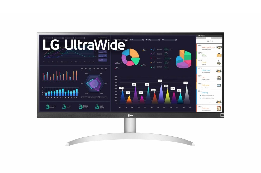 LG Màn hình LG UltraWide™ 29'', sRGB 99%, 100Hz, USB-C (Alt.mode), Loa 7Wx2, 29WQ600-W, Hình ảnh phía trước, 29WQ600-W