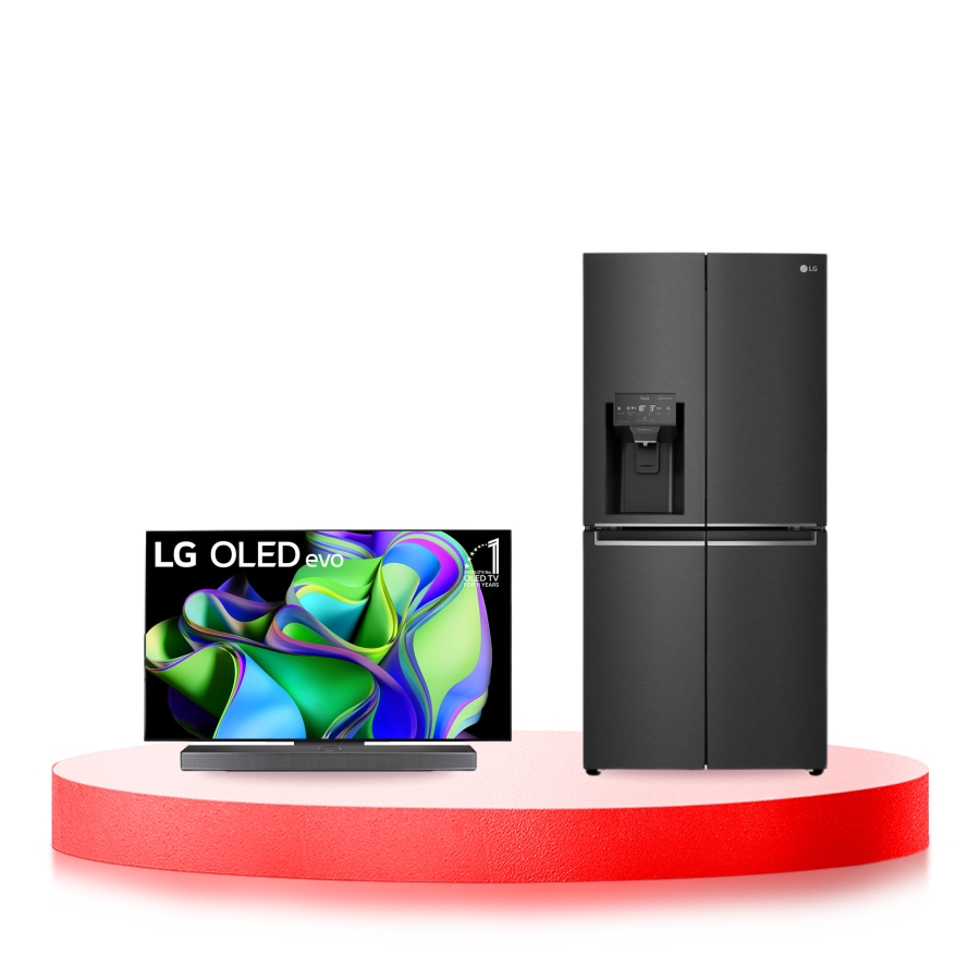 LG Combo Tivi LG OLED evo C3 55 inch 2023 4K Smart TV | OLED55C3 & Tủ lạnh LG French Door - lấy nước ngoài UVnano 494L màu đen GR-D22MBI, Front view, O55C3GRD22.ABAE