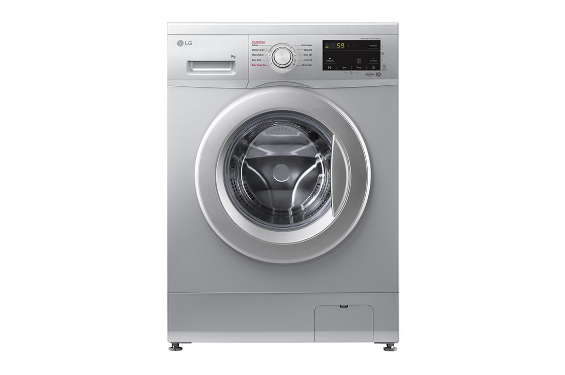LG 9kg Luxury Silver Front Loader Washing Machine - F4J3VYP5L, Front View, F4J3VYP5L