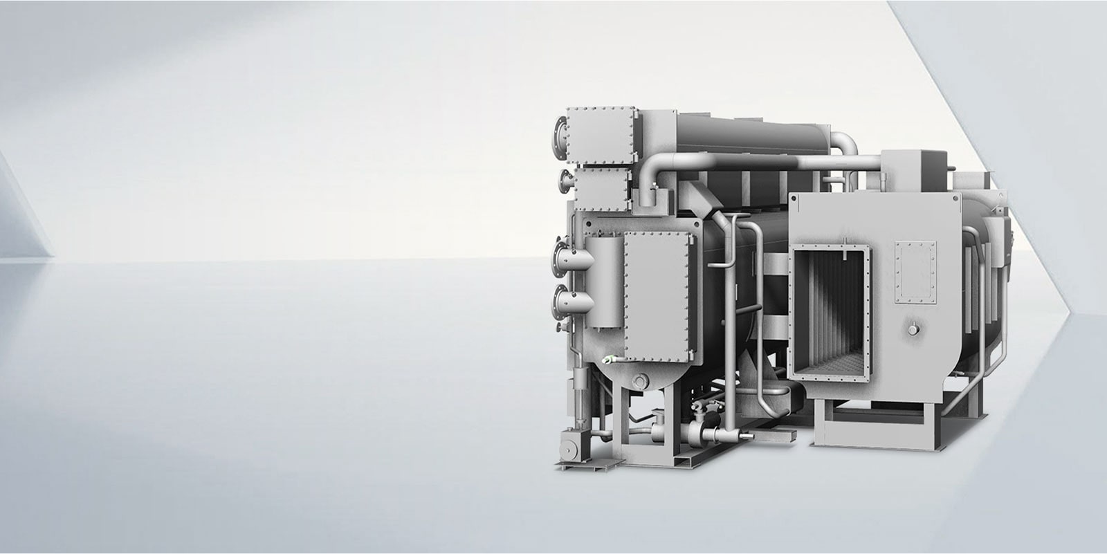 LG Absorption Chiller Hybrid Type placed in a light gray virtual space.