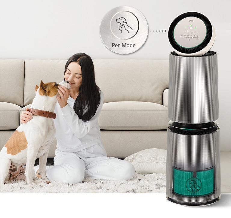 The person with the pet looks happy and the pet mode of the product is working