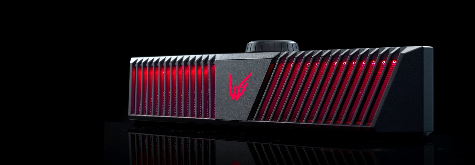 An eye-level view of right sided diagonal gaming speaker