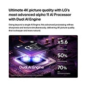 LG 65 inch LG OLED evo AI C6 4K Smart TV 2026, LG OLED evo C6 AI TV’s alpha 11 AI Processor 4K Gen3 glows in purple and blue light on a dark circuit board, highlighting the Dual AI Engine and delivering NPU up to x5.6 faster, CPU 50% faster, and G, OLED65C66LA, thumbnail 5