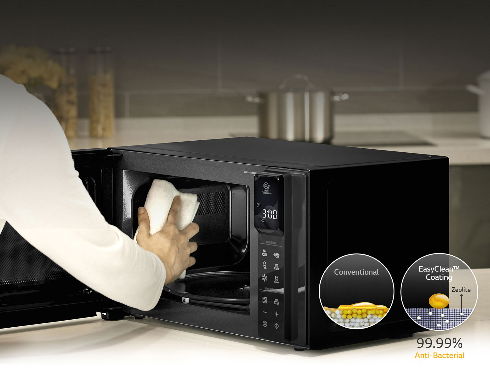 99.99% Anti-Bacterial EasyClean™1 | LG Microwave Oven with Grill