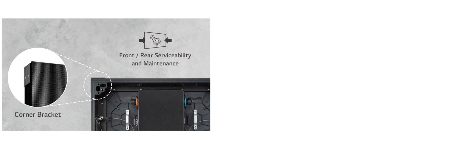 It shows the enlarged image of a corner bracket which is on the rear product.