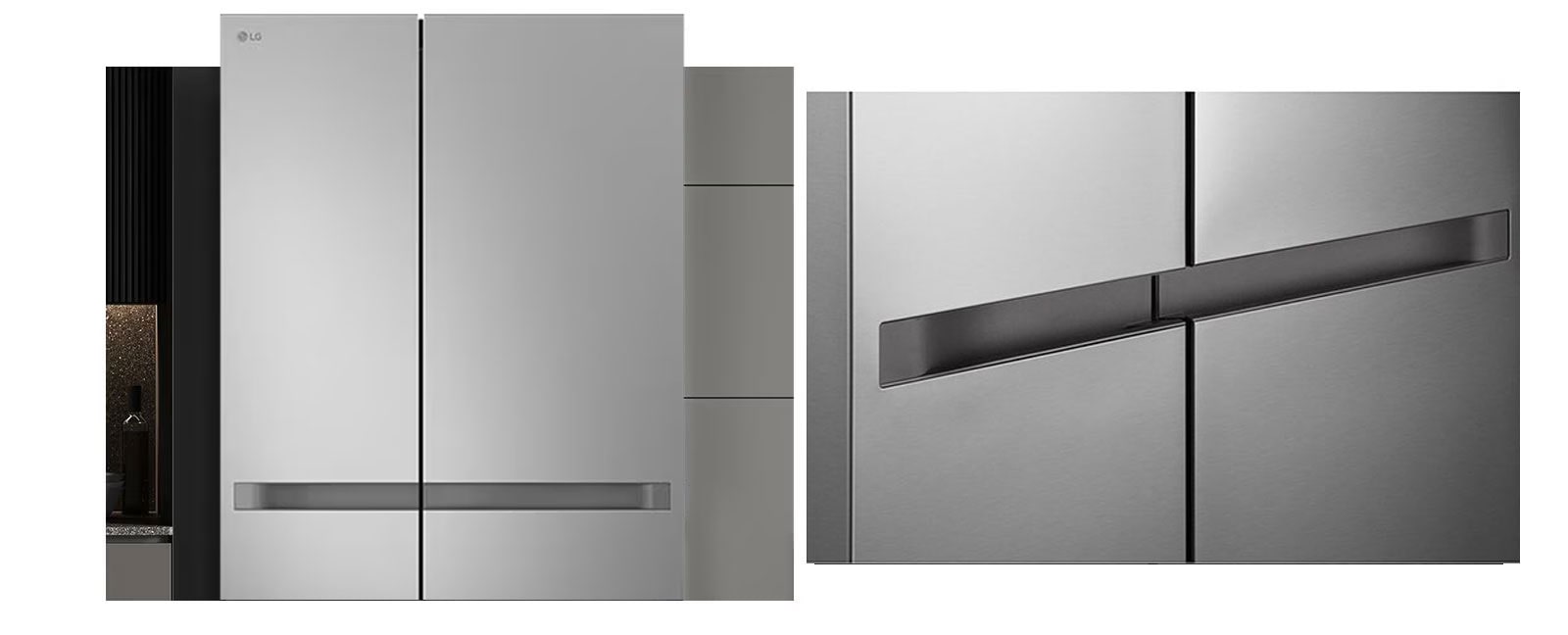 The refrigerator with a black and luxurious kitchen interior was installed in the kitchen to express the total product design.