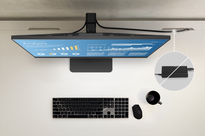 Top view showing the clean layout of the workstation by providing a built-in power source.	