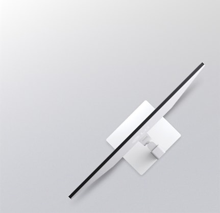 A side view of a white monitor illustrating ergonomic adjustments, including tilt, height, and swivel capabilities.	