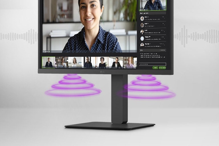 Side view showing video conference scene on the monitor.	