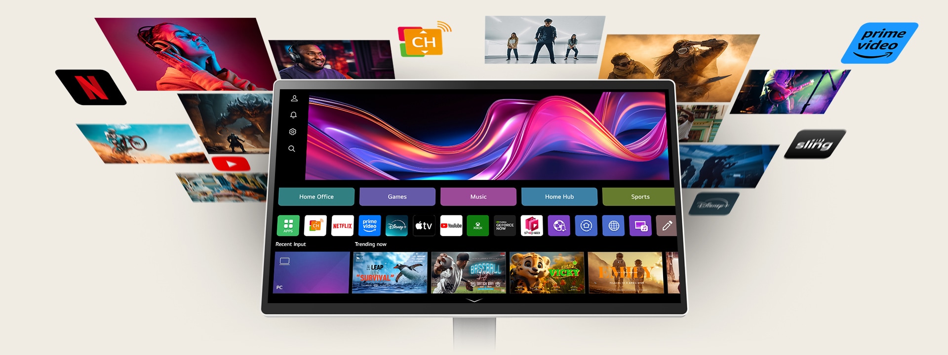 Thanks to webOS, enjoy seamless access to a variety of content through apps like Netflix, Prime Video, Disney+, YouTube, Apple TV, and free LG Channels. Get personalized recommendations, explore apps like Sports, Game, and LG Fitness, and easily control everything with a remote or touch.	