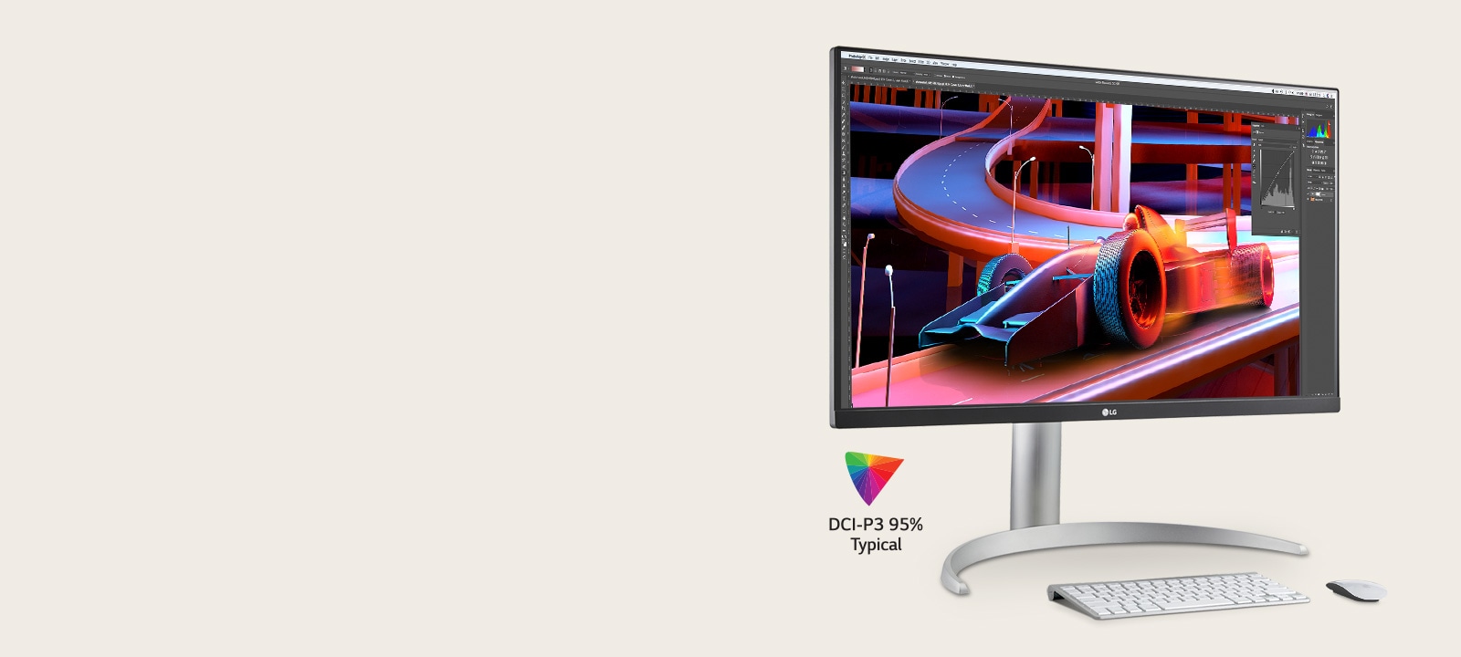 IPS with DCI-P3 95% Typical offering true colors and wide view.