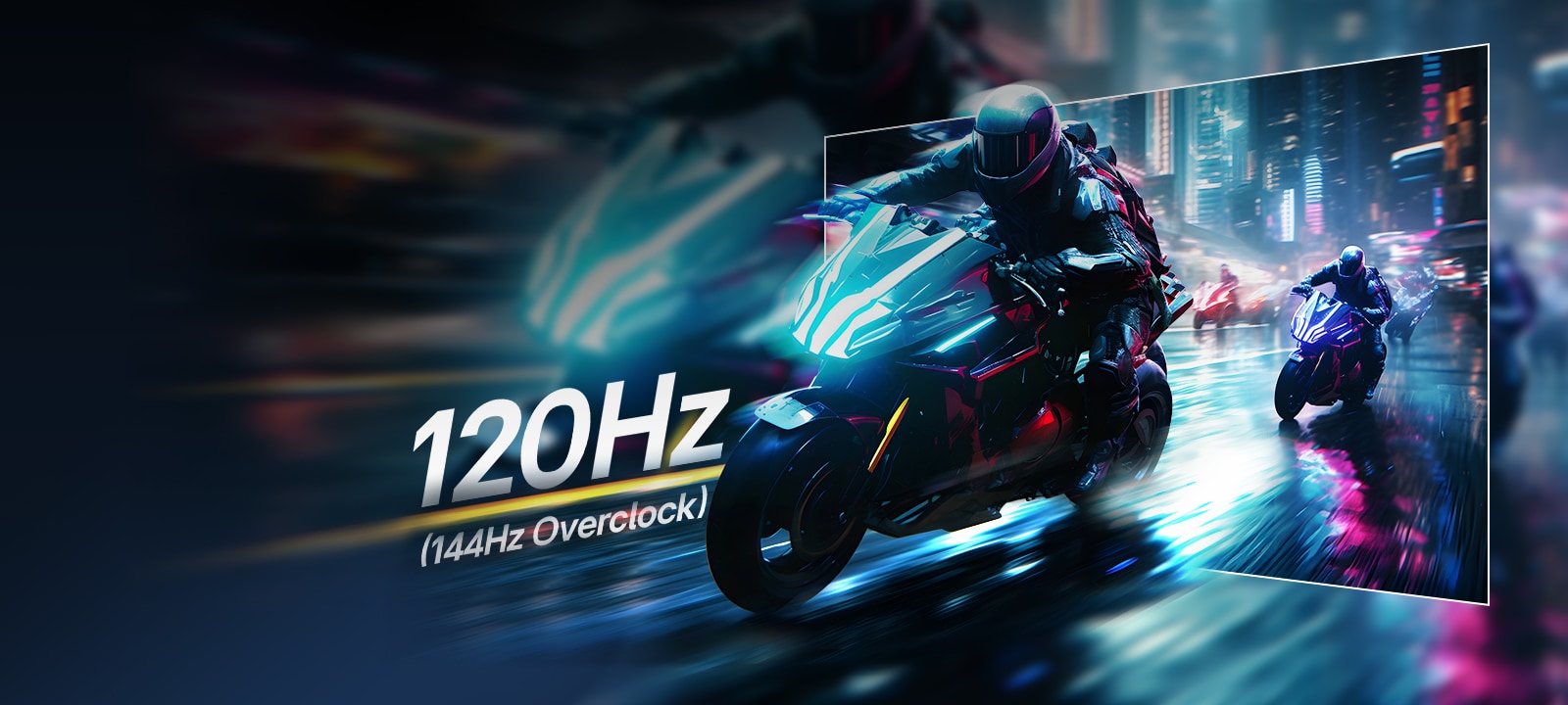 Racing game scene of extremely fast response and a rapid 144Hz refresh rate.