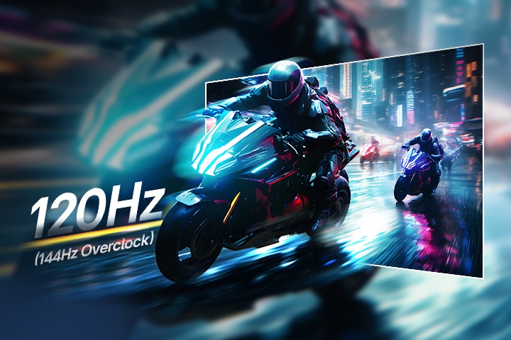 Racing game scene of extremely fast response and a rapid 144Hz refresh rate.