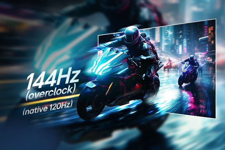 Racing game scene of extremely fast response and a rapid 144Hz refresh rate.