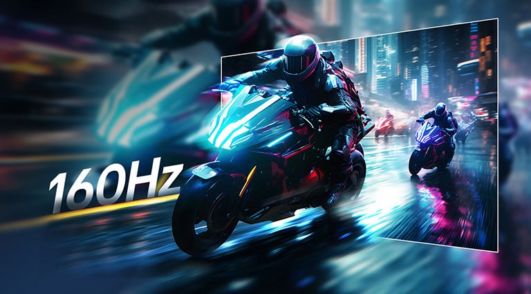 Racing game scene of extremely fast response and a rapid 160Hz refresh rate.