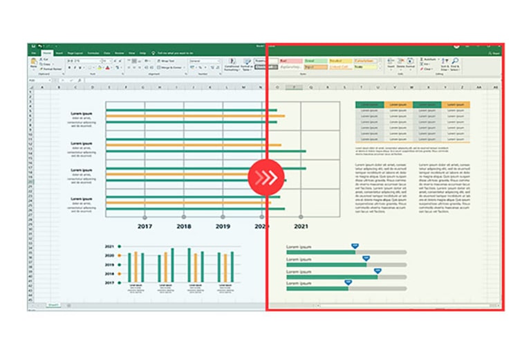 Comparison image of the right side with reader mode applied and the left side without reader mode applied.	