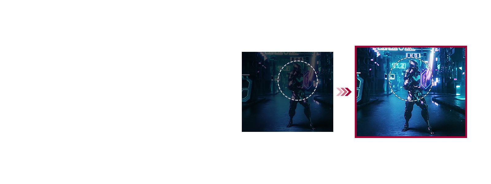 A Comparison of Two Gaming Scenes between Conventional Mode, and Black Stabilizer Mode Offering Better Visibility in The Identical Scene