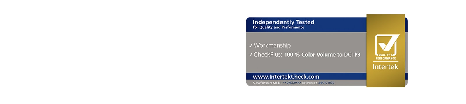 Intertek certification showing how the LG QNED TV was independently tested for 100% Color Volume to DCI-P3.