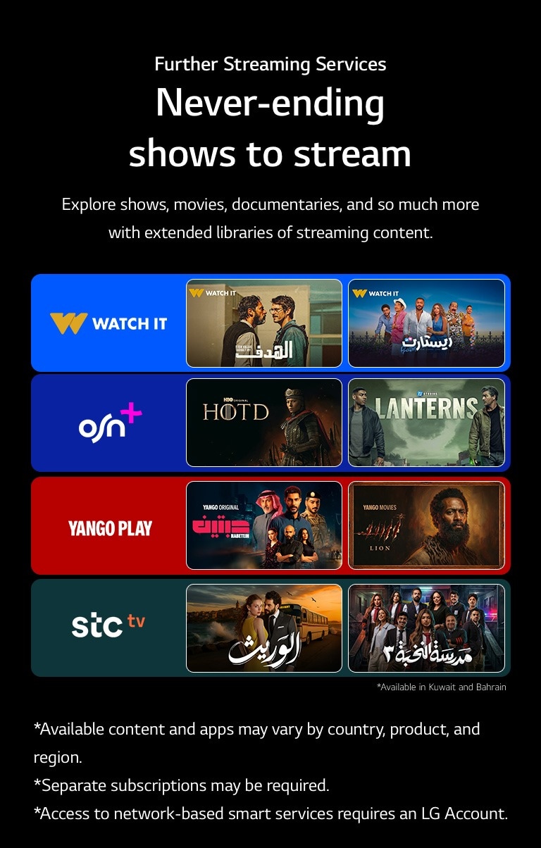 Four colored boxes featuring logos of popular streaming services with two TV show thumbnails each, illustrating a diverse selection of streaming content including shows, movies, and documentaries.