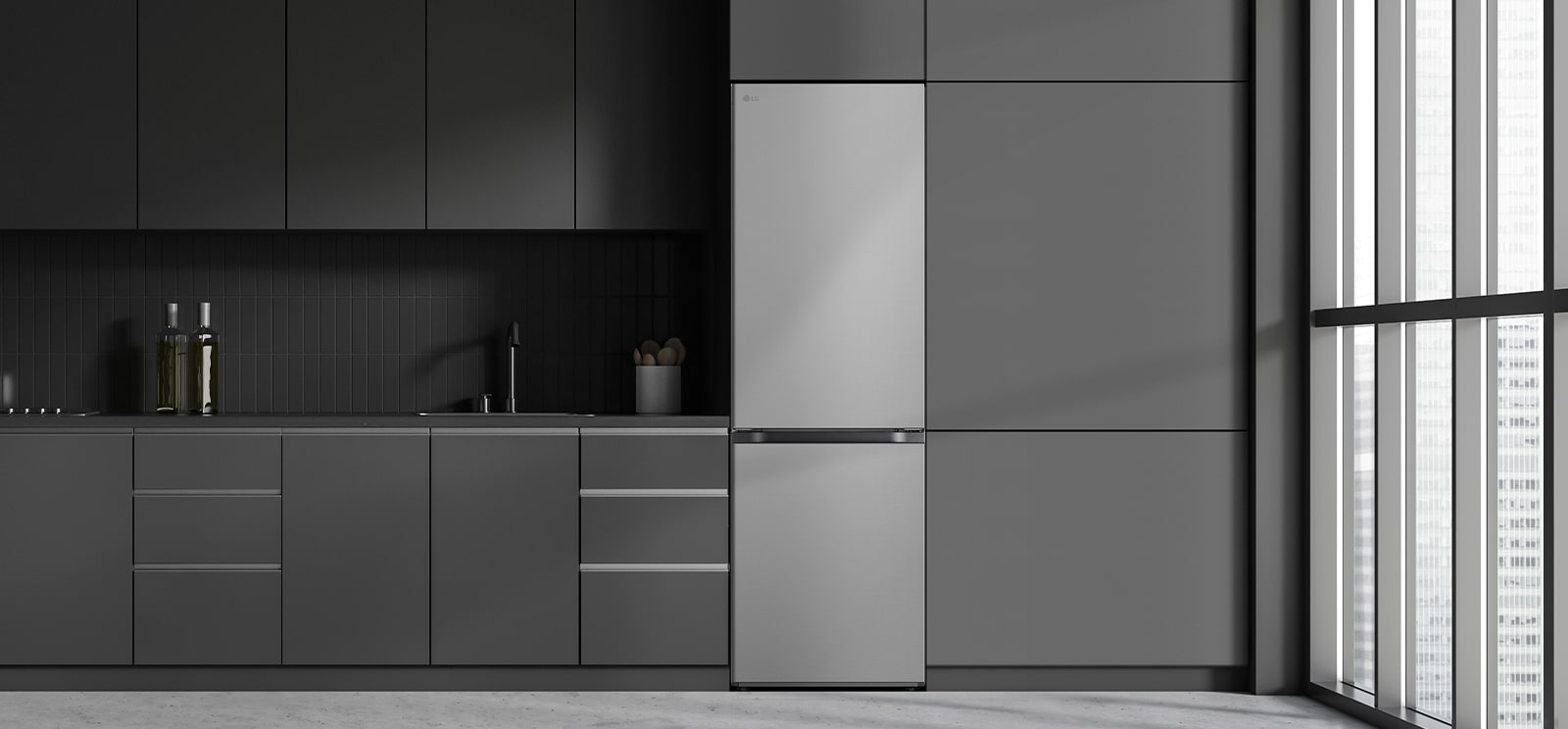 Modern kitchen with a refrigerator that blends seamlessly into surrounding cabinetry, resembling a built-in model.