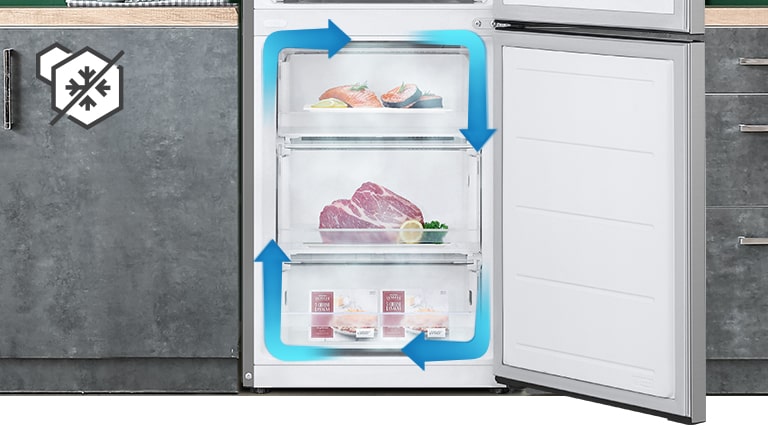 No-frost freezer with even cooling and circulated cold air to keep food fresh in all corners.