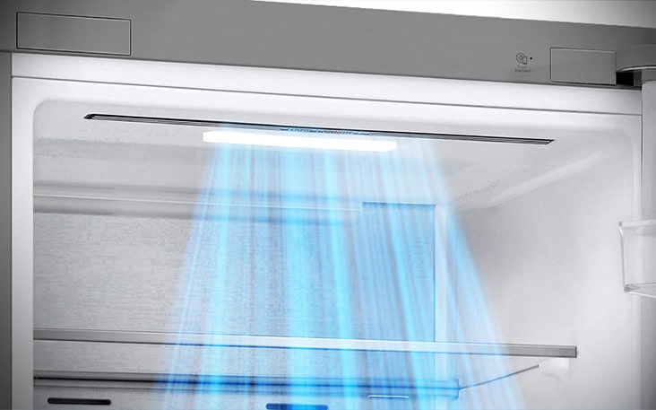 Close-up of air vents located at the front of the refrigerator, ensuring efficient and even cooling.