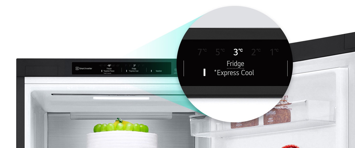 Close-up of meat-filled fresh converter, set at proper temperature for meat among meat, fish, and vegetables options.