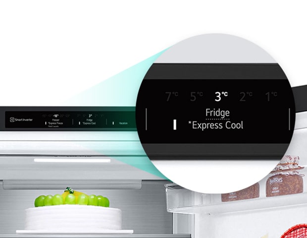 Close-up of meat-filled fresh converter, set at proper temperature for meat among meat, fish, and vegetables options.