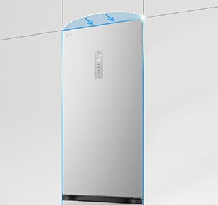 Flat door refrigerator integrated into kitchen cabinets, completing the sealess look.