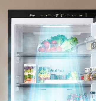 bottom freezer with door cooling feature.