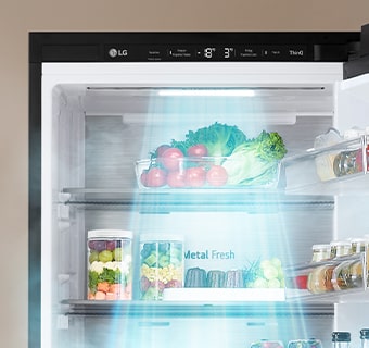 bottom freezer with door cooling feature.