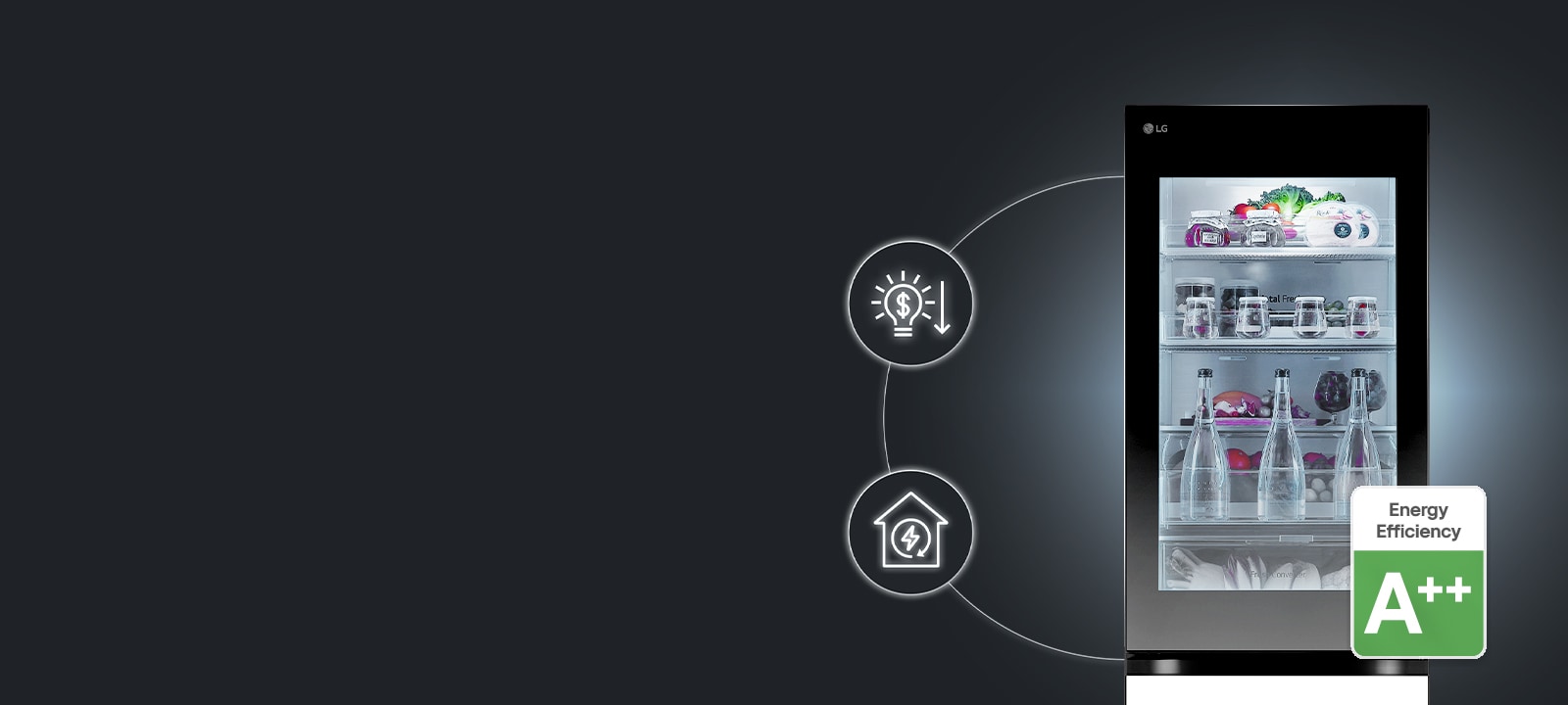 lg bottom freezer with energy efficient A++ logo on it.