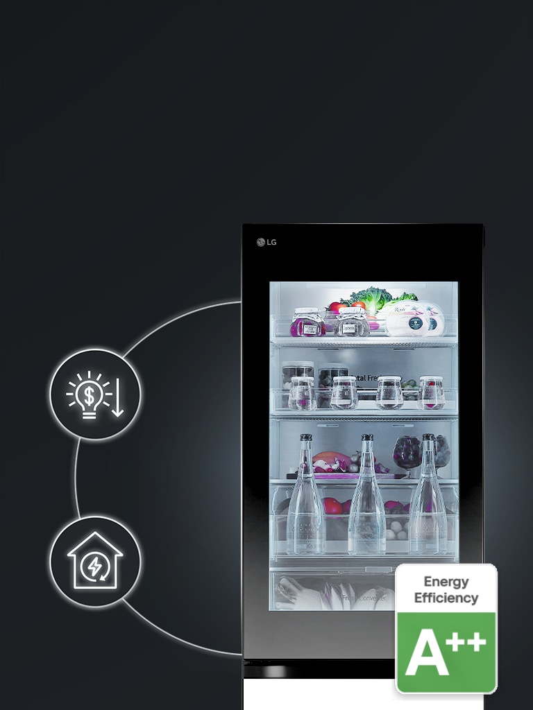 lg bottom freezer with energy efficient A++ logo on it.