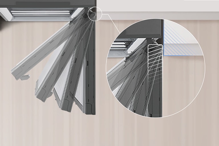 Top-down view of lg bottom freezer refrigerator that is installed right next to a wall for a complete built-in look.