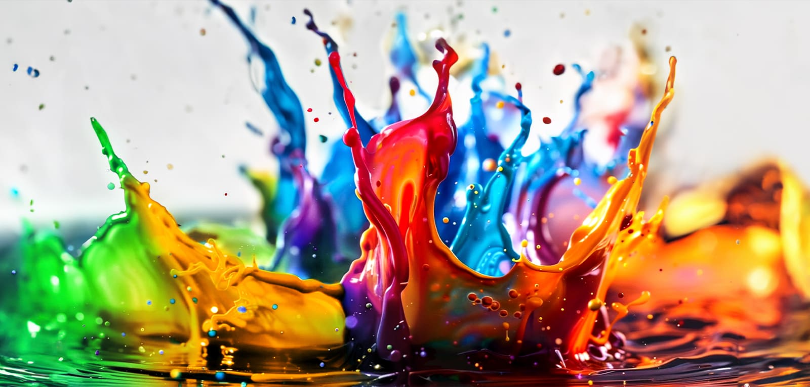 Splashes of paint burst from the floor up in diverse colors.