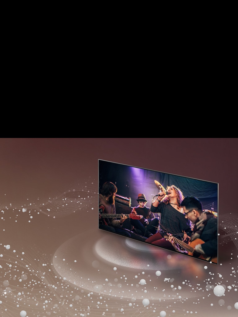 LG TV as sound bubbles and waves emit from the screen and fill the space.