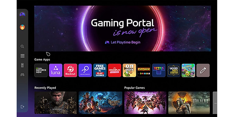 Gaming Portal home screen. Cursor moves and clicks to show many popular game titles, and the added function of being able to select games depending on the type of controller you have whether it's a game pad or the remote control. 