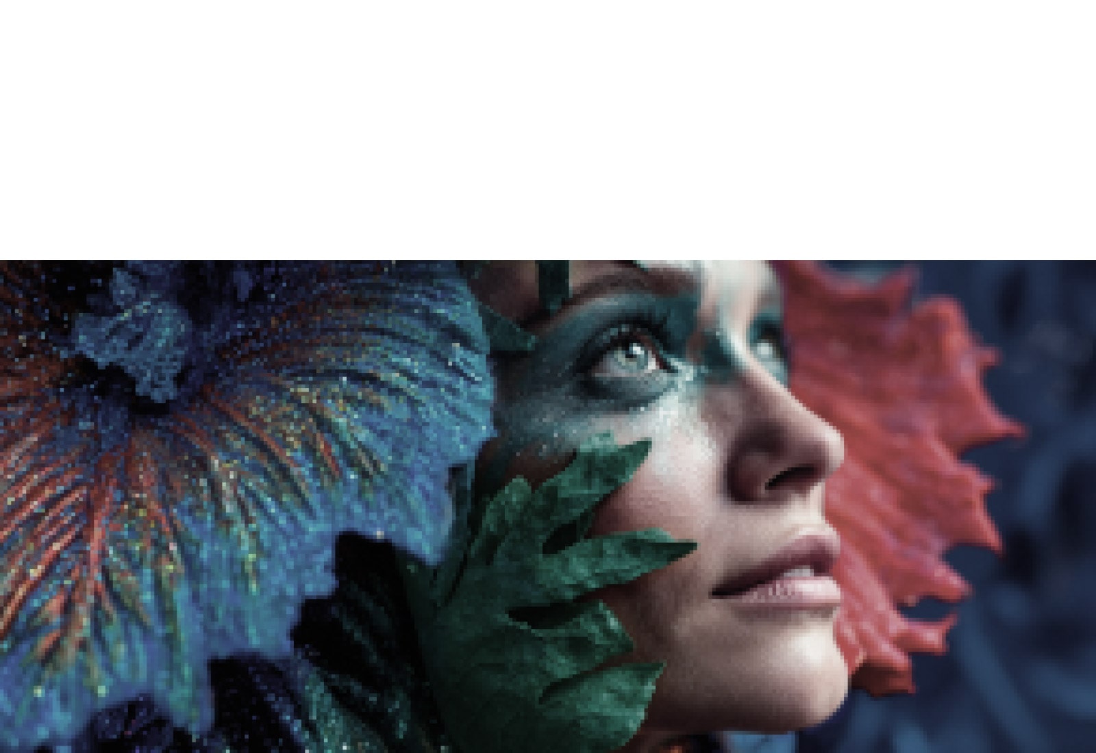 LG Micro RGB evo AI MRGB95 with AI Picture Pro shows a cinematic close-up of a woman’s face with rich textures and colors, as AI recognizes and upscales each frame up to 4K resolution. 