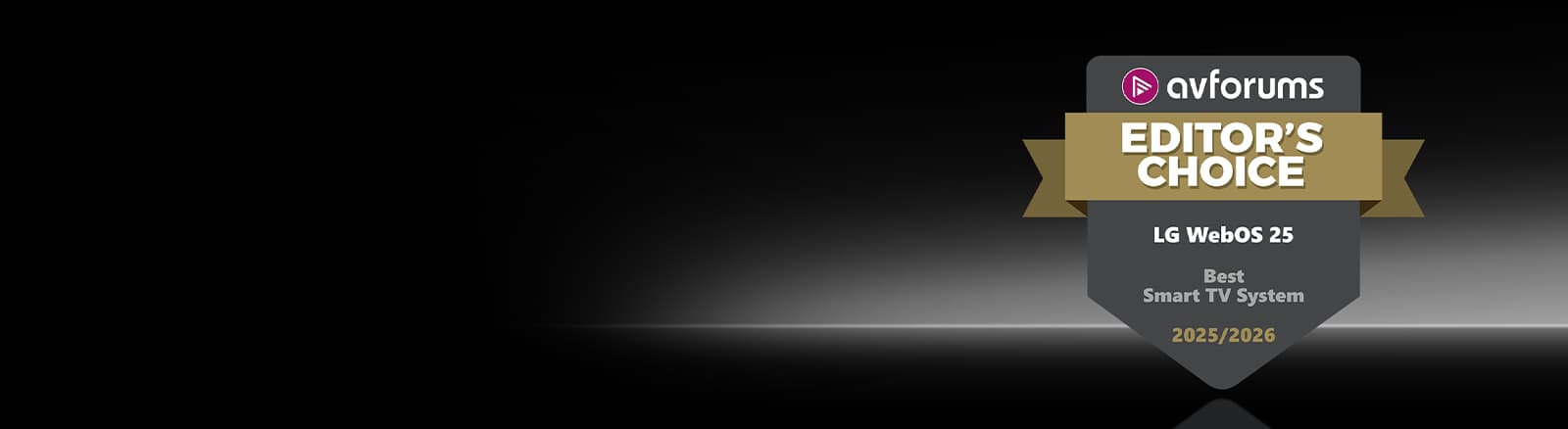 The AVForums Editor’s Choice badge is shown on a dark background for LG webOS 25, named Best Smart TV System 2025/2026.