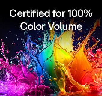 LG QNED AI Mini LED QNED70 with Dynamic QNED Color fills the screen with vivid, fluid bursts of multicolored, paint-like motion, showcasing enhanced color vibrancy certified for 100% Color Volume.