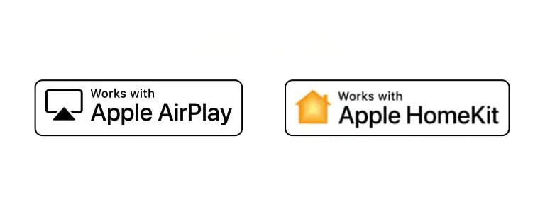 Details showing logos of  alexa, Apple Airplay, and Apple HomeKit in which ThinQ AI is compatible with.