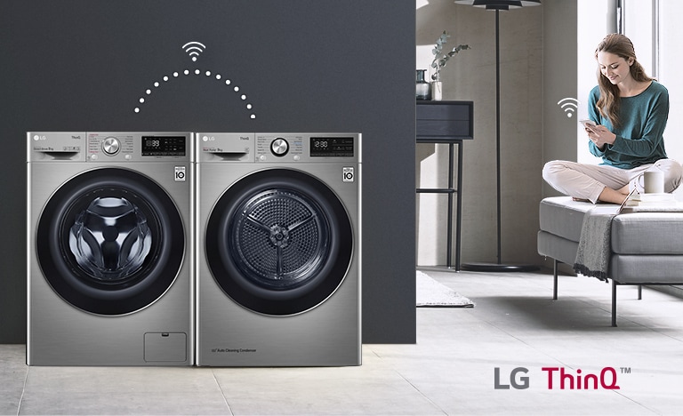 User just sits on the couch and controls dryer and Washer (washing machine) by LG ThinQ app.